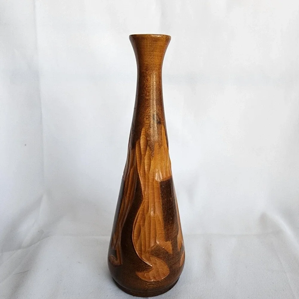 Vintage Southwestern Wooden Hand Carved‎ Vase 7